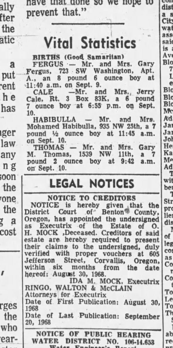 Clipping from Corvallis Gazette-Times